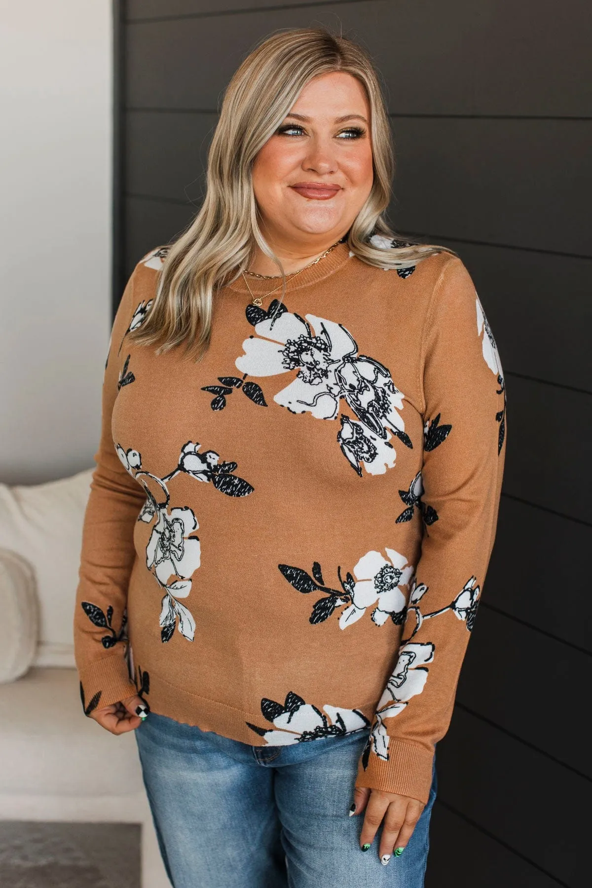 Just For Love Floral Sweater- Light Pumpkin