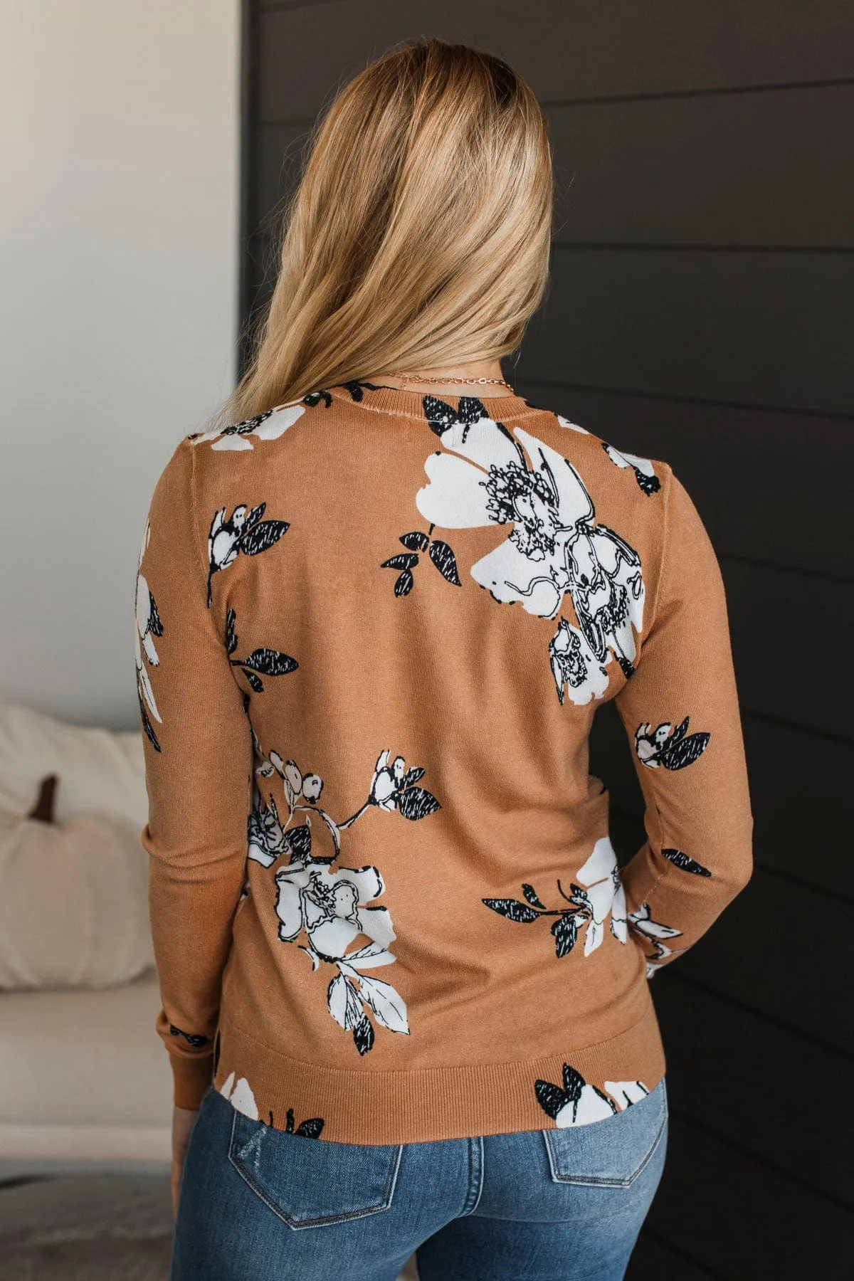 Just For Love Floral Sweater- Light Pumpkin