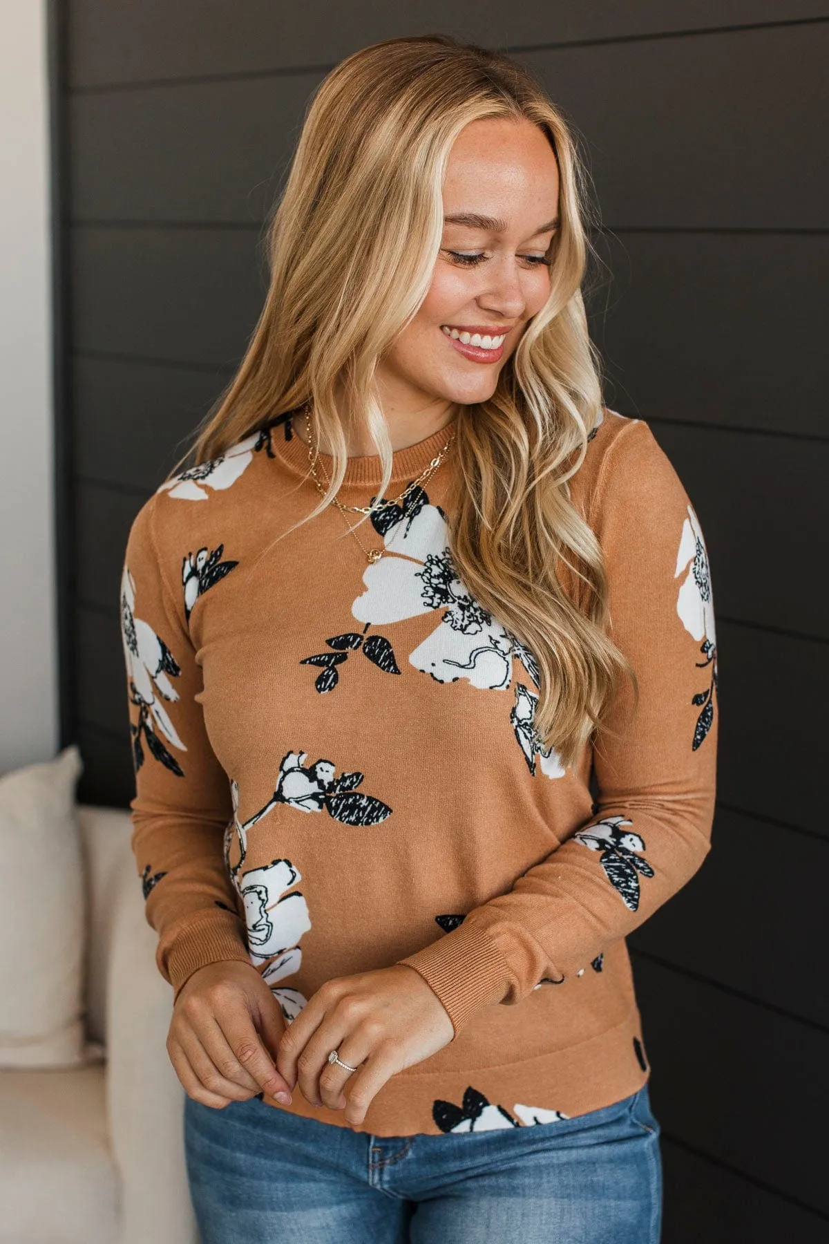 Just For Love Floral Sweater- Light Pumpkin