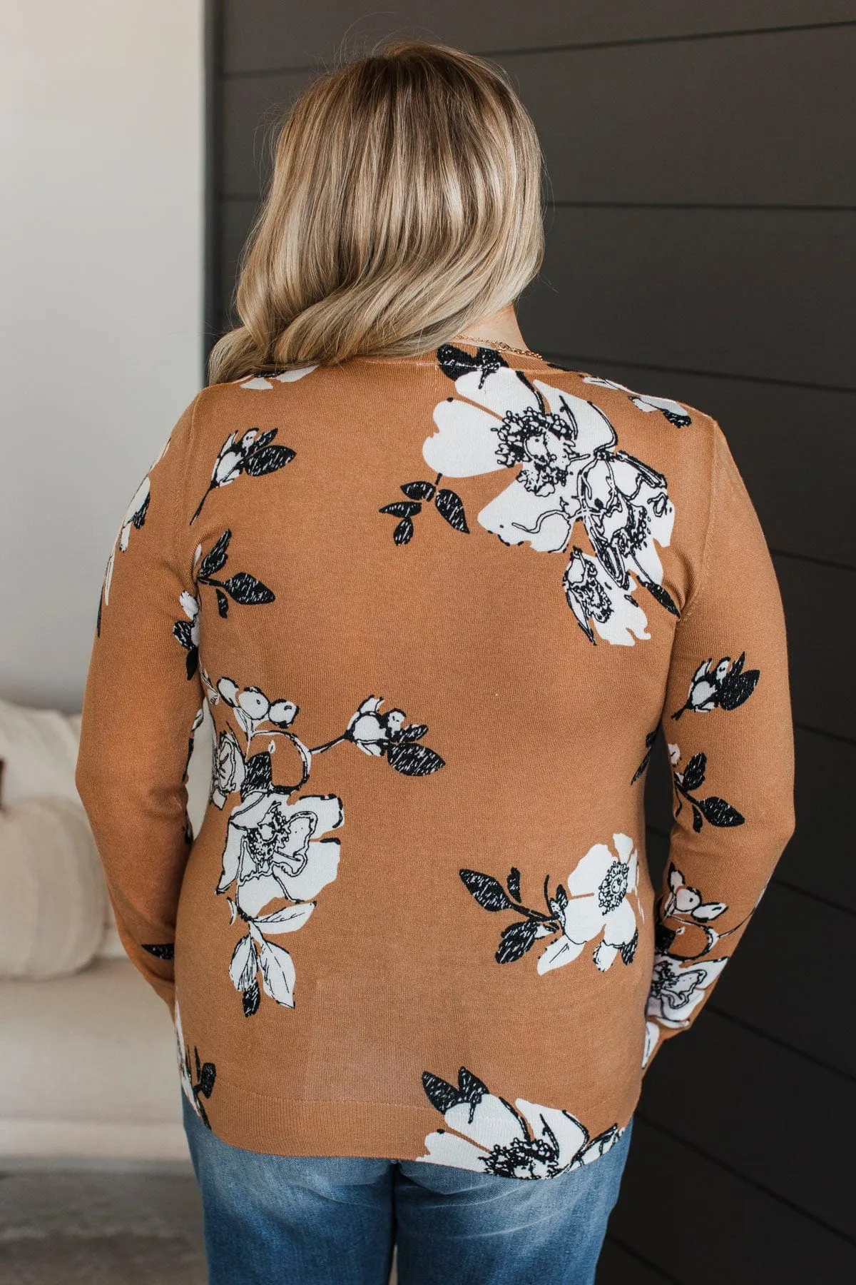 Just For Love Floral Sweater- Light Pumpkin