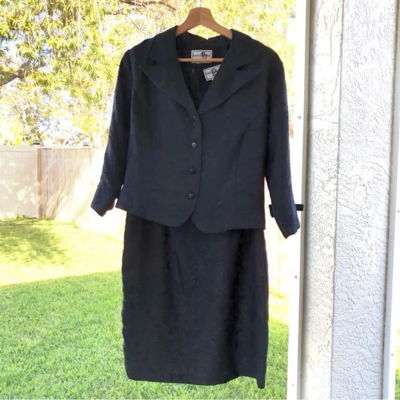 Karin Stevens Petites Vintage 2 Piece Dress &amp; Jacket Suit Black Women’s 12P 50’s