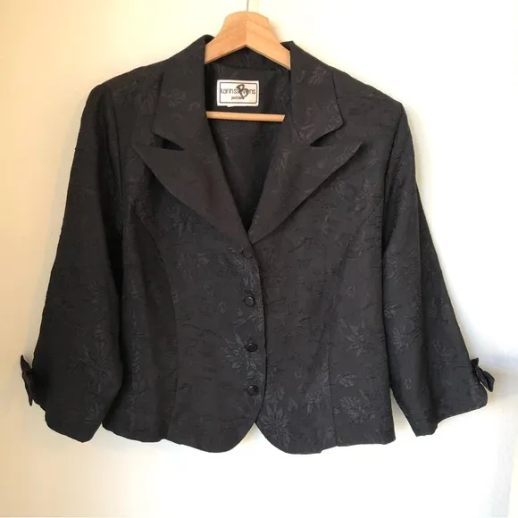 Karin Stevens Petites Vintage 2 Piece Dress &amp; Jacket Suit Black Women’s 12P 50’s