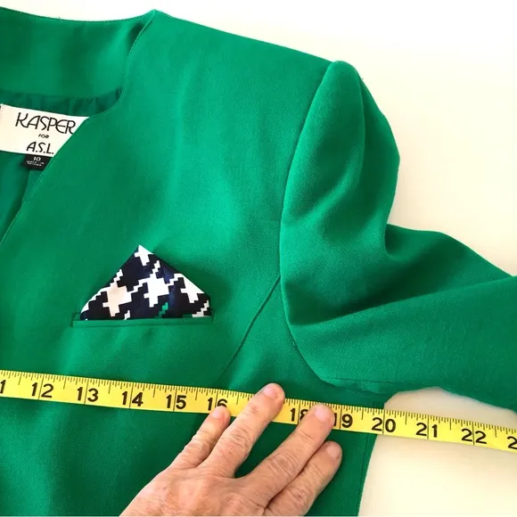 Kasper for ASL Vintage 2 Piece Skirt Suit, Women’s 10 Green w/ Houndstooth Skirt