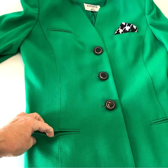 Kasper for ASL Vintage 2 Piece Skirt Suit, Women’s 10 Green w/ Houndstooth Skirt