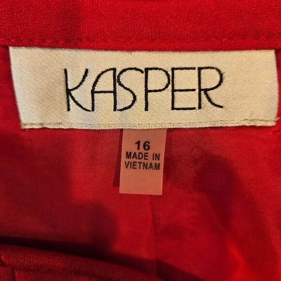 Kasper Red Skirt Suit Set Size 16 Polyester Womens Office Wear career formal