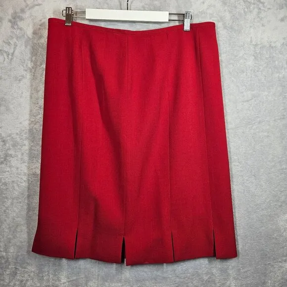 Kasper Red Skirt Suit Set Size 16 Polyester Womens Office Wear career formal
