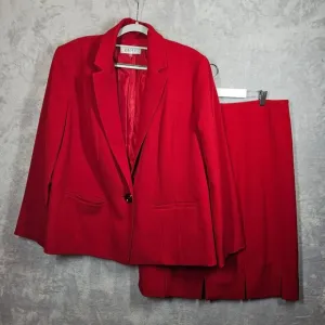 Kasper Red Skirt Suit Set Size 16 Polyester Womens Office Wear career formal