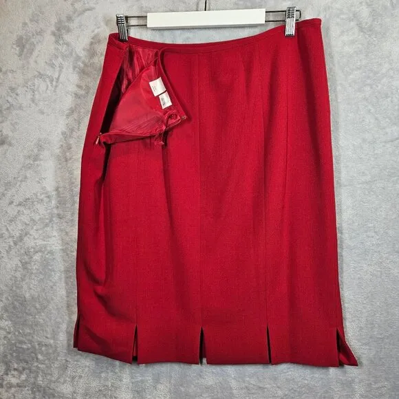 Kasper Red Skirt Suit Set Size 16 Polyester Womens Office Wear career formal