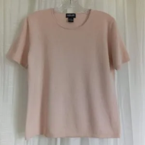 Kirkland 100% Cashmere Sweater 2 Ply Pink Shell Short Sleeve Scoop Neck Women M