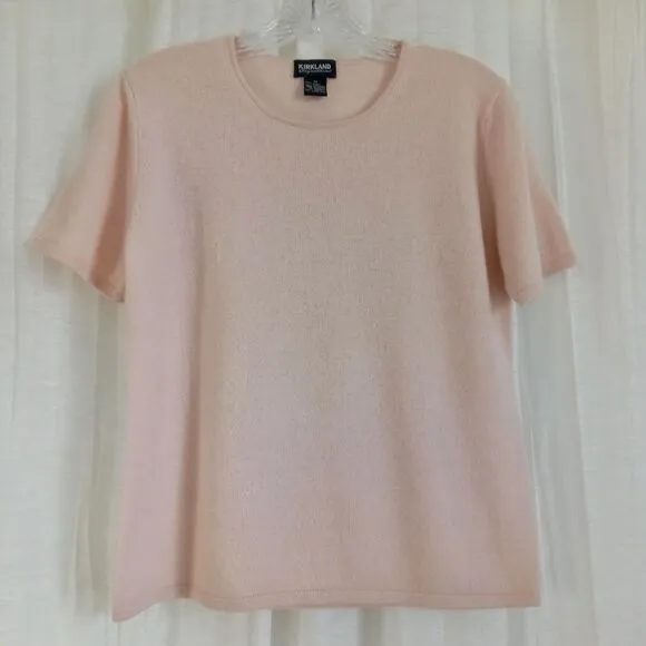 Kirkland 100% Cashmere Sweater 2 Ply Pink Shell Short Sleeve Scoop Neck Women M