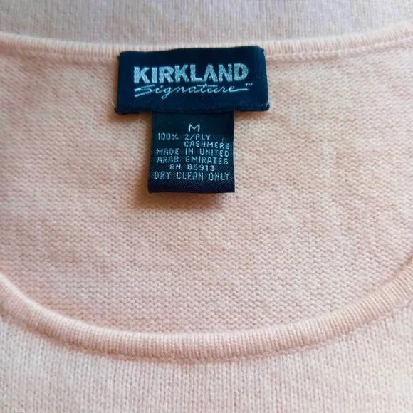 Kirkland 100% Cashmere Sweater 2 Ply Pink Shell Short Sleeve Scoop Neck Women M