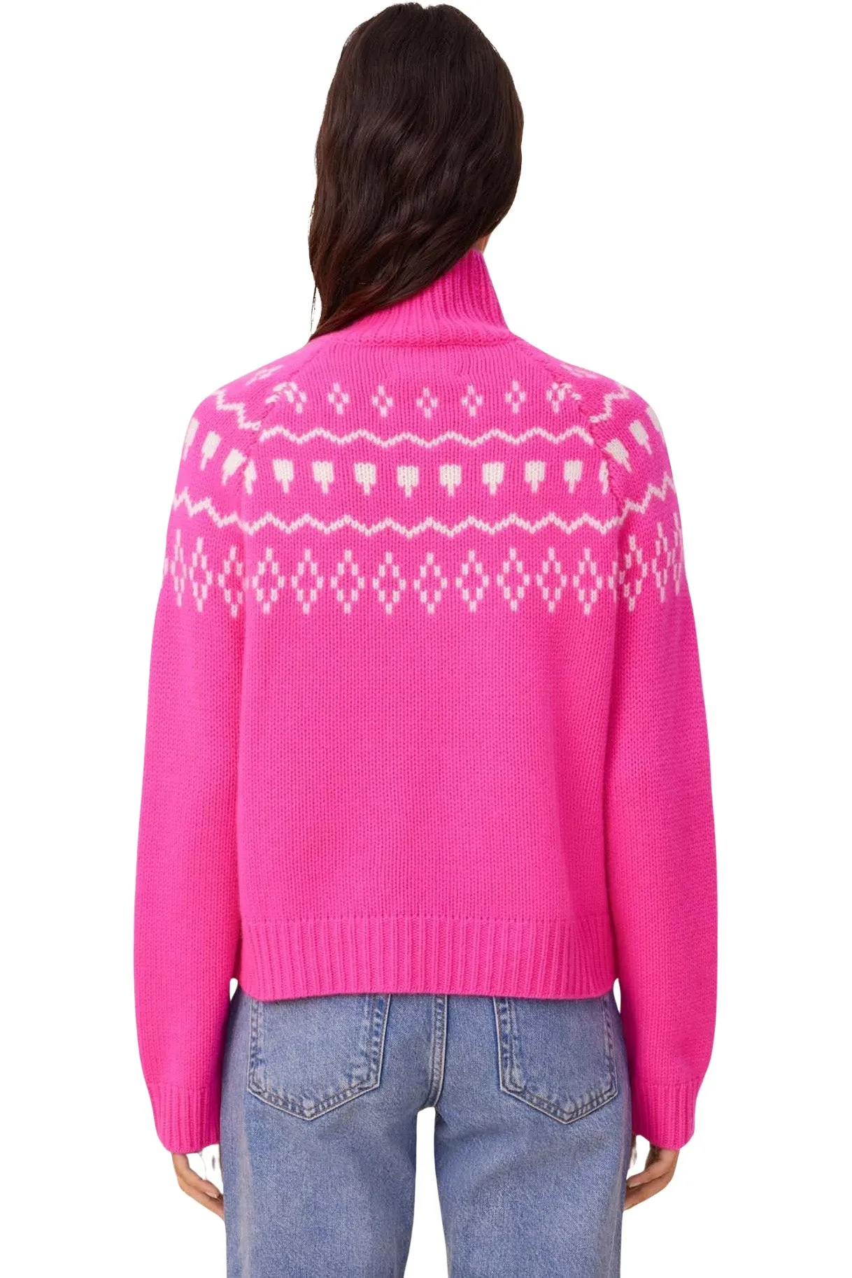Kujten Stelli Cashmere Fair Isle Turtleneck in Rose Neon