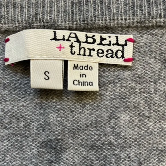 Label   Thread Gray 100% Cashmere V-Neck Sweater Size S