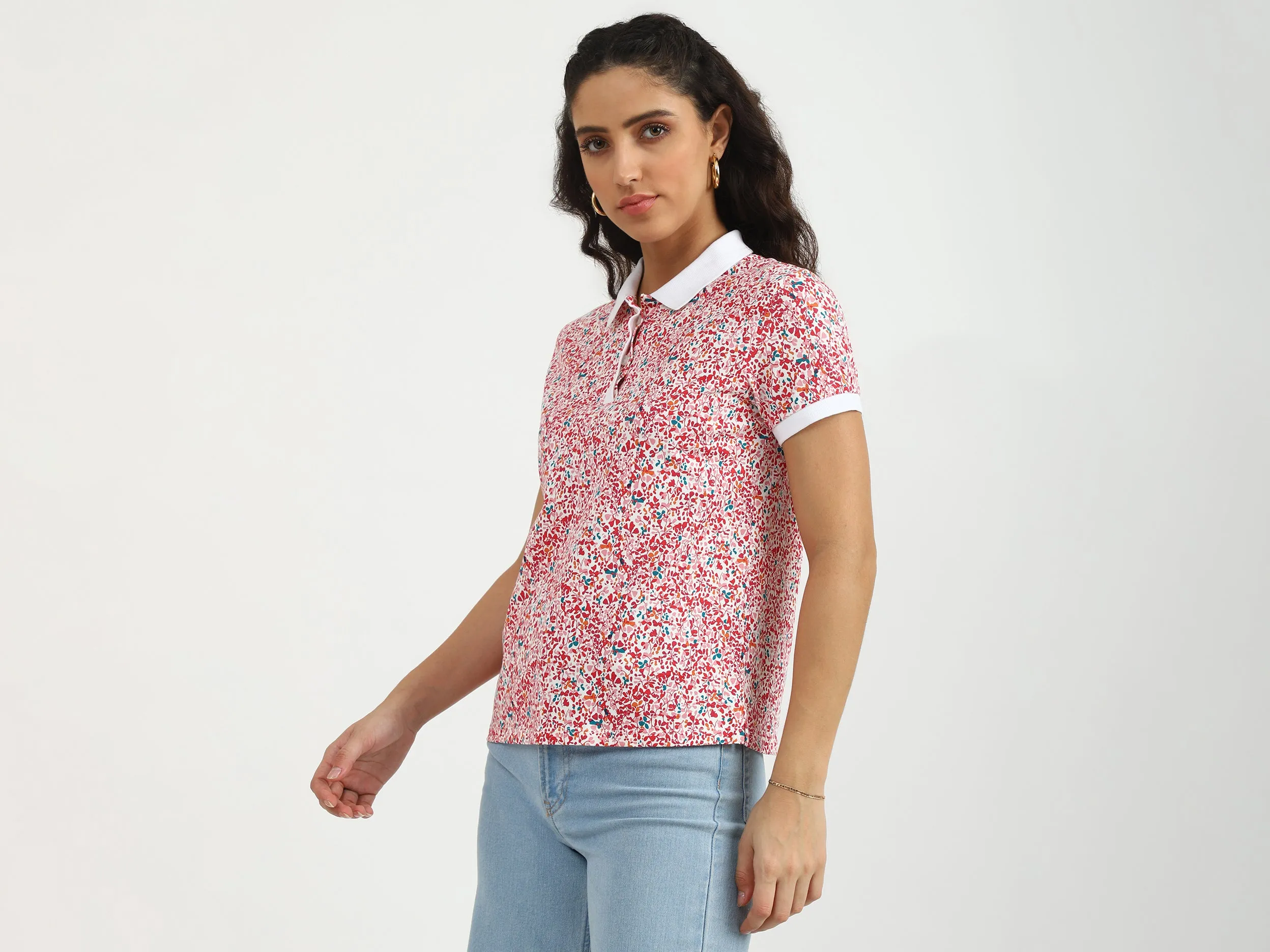 Ladies Printed Polo T-Shirt