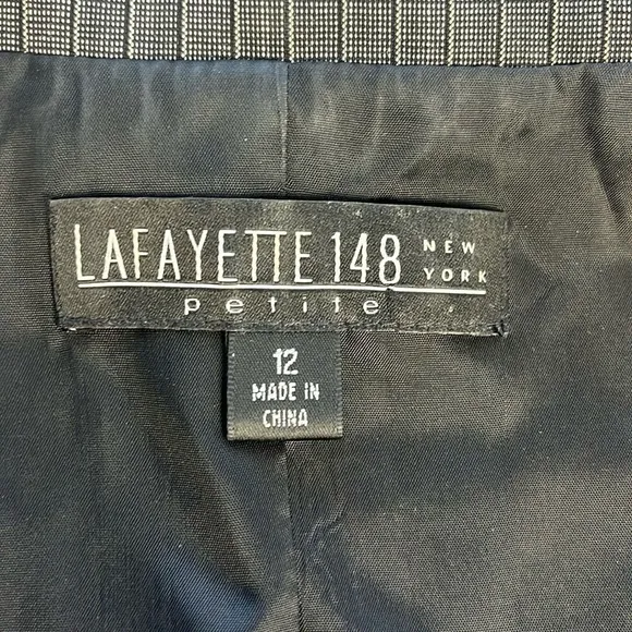 Lafayette 148 Wool Blazer Gray Pinstripe 3/4 Sleeve One-Button Closure Jacket 12