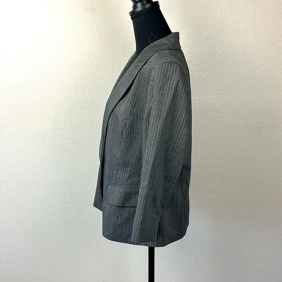 Lafayette 148 Wool Blazer Gray Pinstripe 3/4 Sleeve One-Button Closure Jacket 12