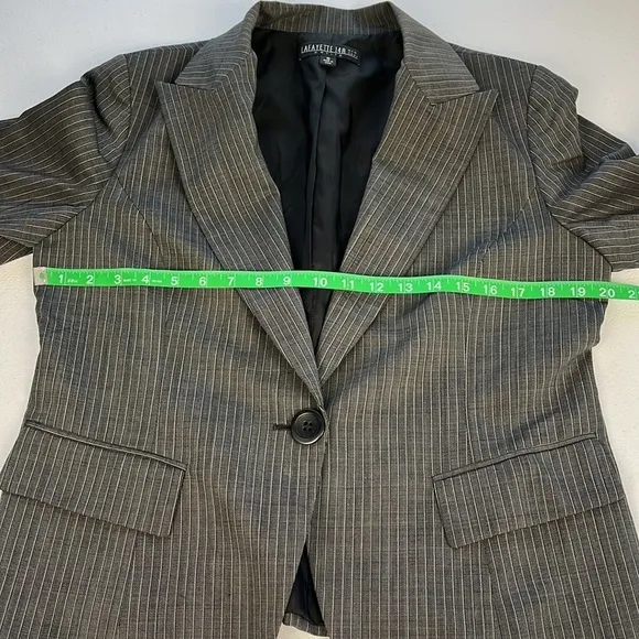 Lafayette 148 Wool Blazer Gray Pinstripe 3/4 Sleeve One-Button Closure Jacket 12