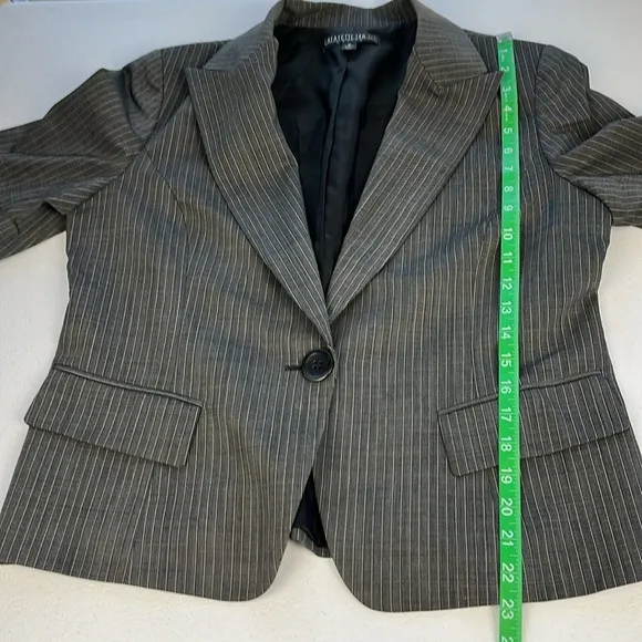 Lafayette 148 Wool Blazer Gray Pinstripe 3/4 Sleeve One-Button Closure Jacket 12