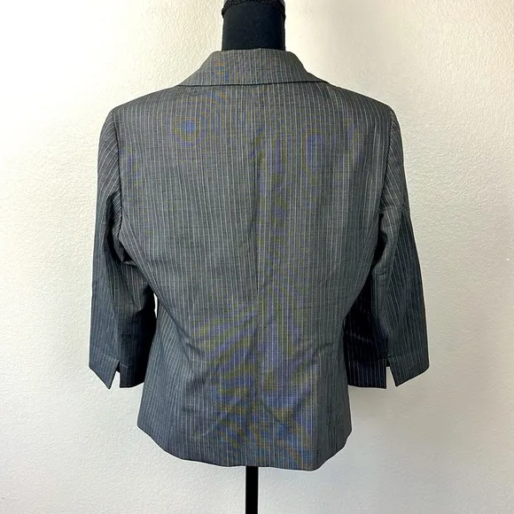 Lafayette 148 Wool Blazer Gray Pinstripe 3/4 Sleeve One-Button Closure Jacket 12