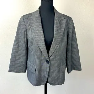 Lafayette 148 Wool Blazer Gray Pinstripe 3/4 Sleeve One-Button Closure Jacket 12