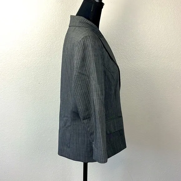 Lafayette 148 Wool Blazer Gray Pinstripe 3/4 Sleeve One-Button Closure Jacket 12