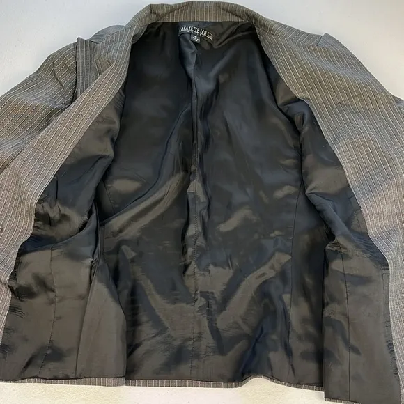 Lafayette 148 Wool Blazer Gray Pinstripe 3/4 Sleeve One-Button Closure Jacket 12