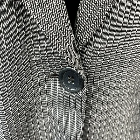 Lafayette 148 Wool Blazer Gray Pinstripe 3/4 Sleeve One-Button Closure Jacket 12