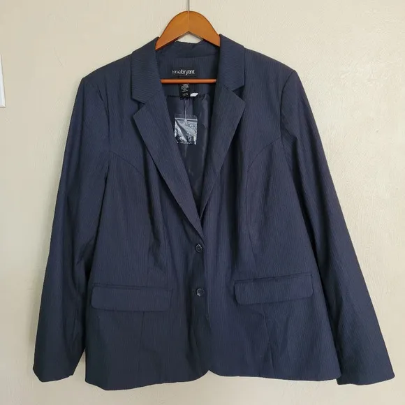 Lane Bryant Gray Pinstripe Two Button Blazer Suit Jacket Size Women's 26 NEW