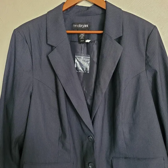 Lane Bryant Gray Pinstripe Two Button Blazer Suit Jacket Size Women's 26 NEW
