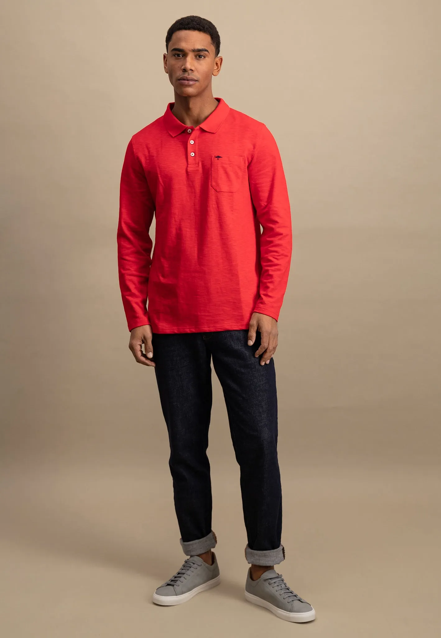 Langarm Poloshirt aus 100% Baumwolle