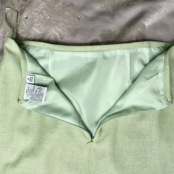 Le Suit Essentials Petite Mint Green 2-Piece Blazer &amp; Skirt Suit Set