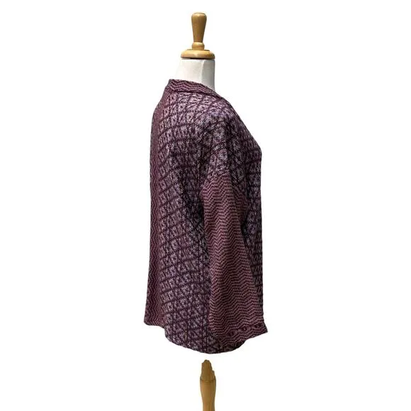 Leslie Wright Handwovens Cardigan Sweater S/M Purple Geometric Knit Cottagecore