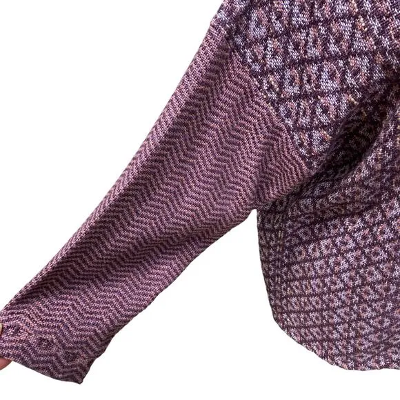 Leslie Wright Handwovens Cardigan Sweater S/M Purple Geometric Knit Cottagecore