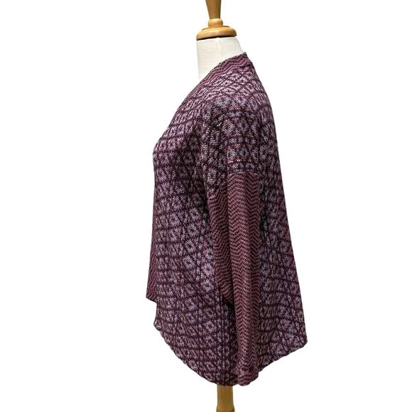 Leslie Wright Handwovens Cardigan Sweater S/M Purple Geometric Knit Cottagecore