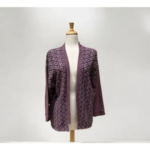 Leslie Wright Handwovens Cardigan Sweater S/M Purple Geometric Knit Cottagecore