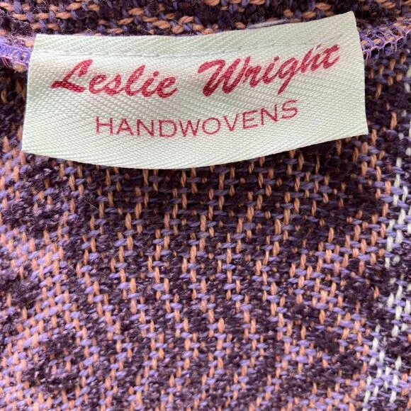 Leslie Wright Handwovens Cardigan Sweater S/M Purple Geometric Knit Cottagecore