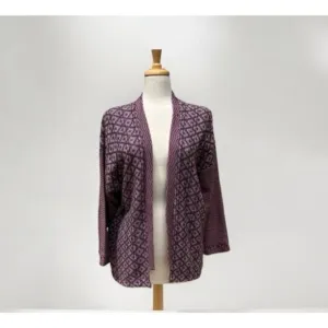 Leslie Wright Handwovens Cardigan Sweater S/M Purple Geometric Knit Cottagecore