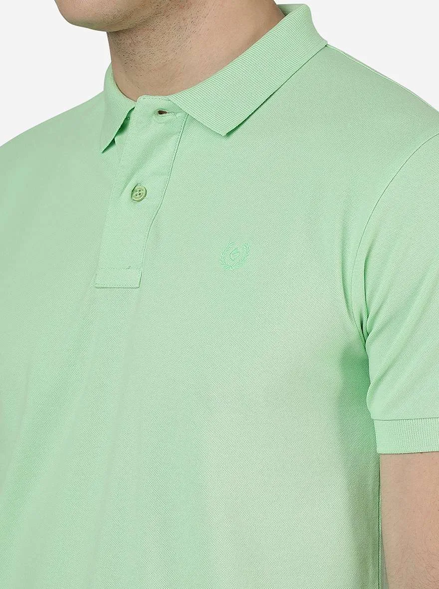 Light Green Solid Slim Fit Polo T-Shirt | Greenfibre