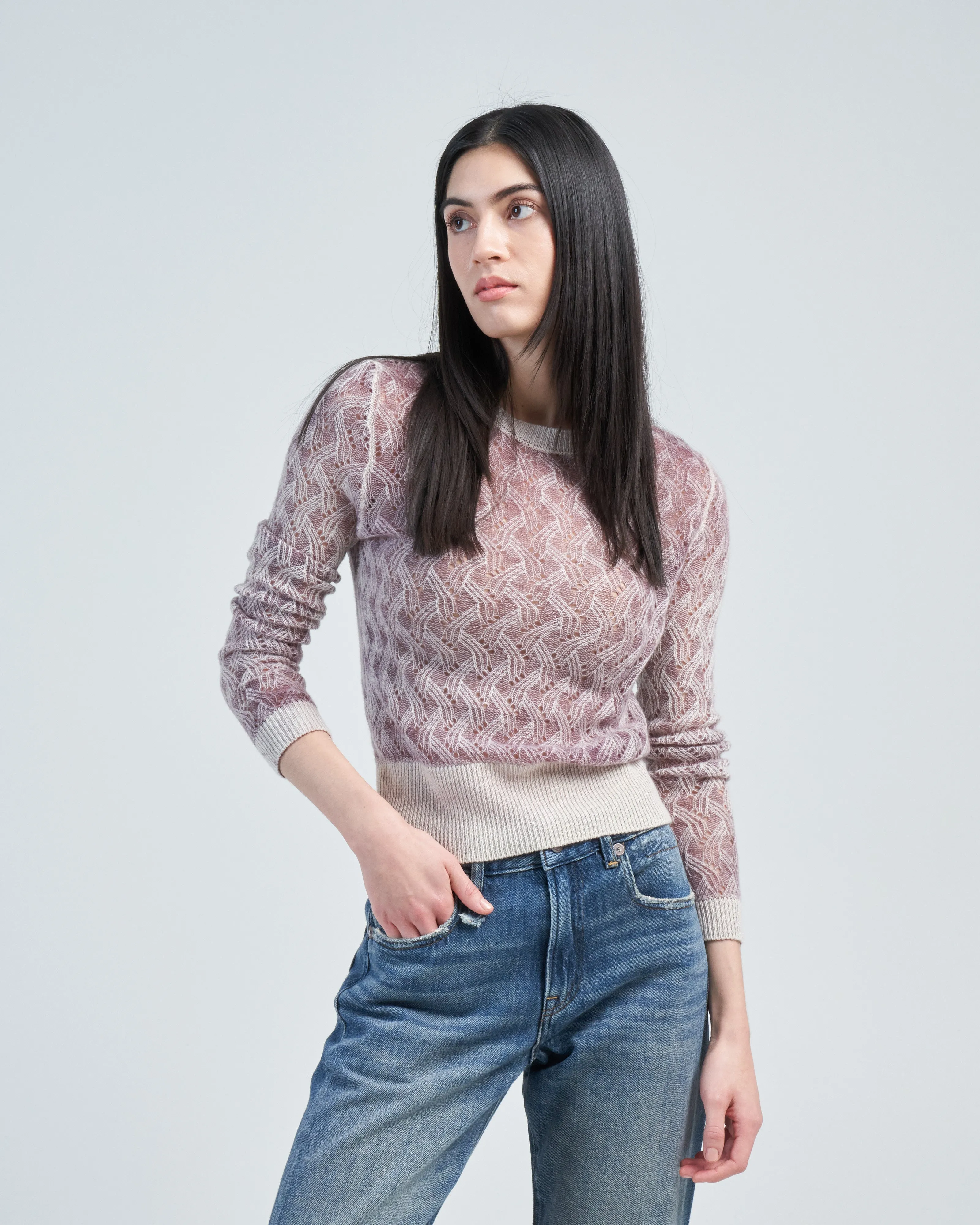 light lace stitch round neck pullover