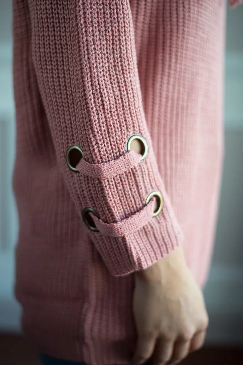 Light Salmon Lace Up Sweater