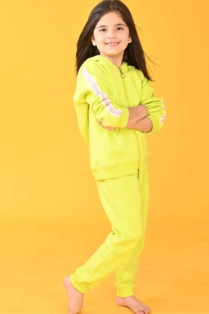 LIME ZIP UP FLEECE HOODIE SWEATSHIRT - LIME GREEN
