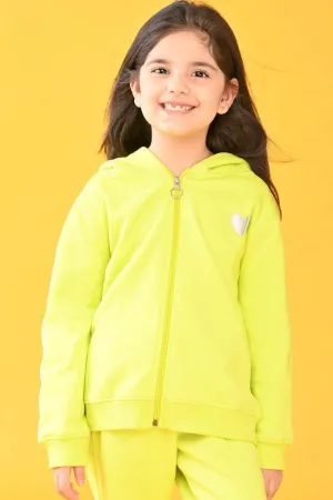 LIME ZIP UP FLEECE HOODIE SWEATSHIRT - LIME GREEN
