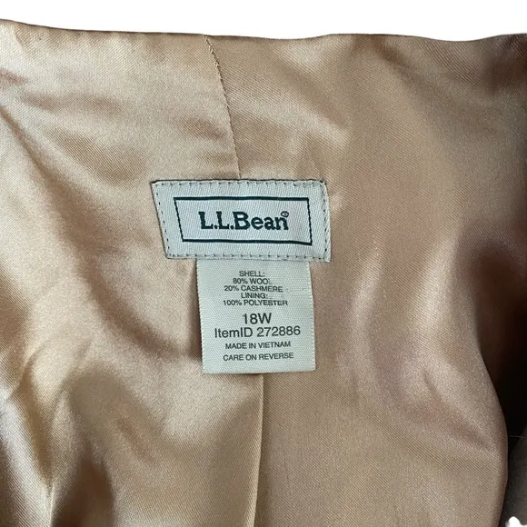 LL BEAN Vintage Suit Coat Wool Cashmere 3 Button Blazer Women's Size 18W