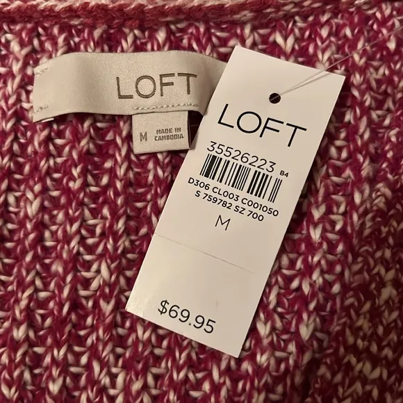 Loft Marled Ribbed V Neck Sweater in Light Fresh Magenta, Size Medium