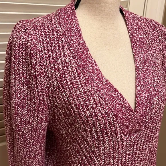 Loft Marled Ribbed V Neck Sweater in Light Fresh Magenta, Size Medium
