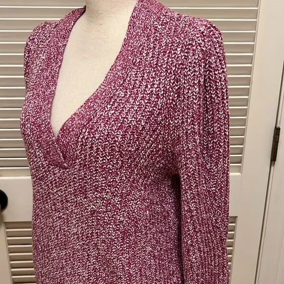 Loft Marled Ribbed V Neck Sweater in Light Fresh Magenta, Size Medium