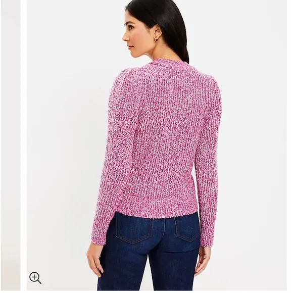 Loft Marled Ribbed V Neck Sweater in Light Fresh Magenta, Size Medium