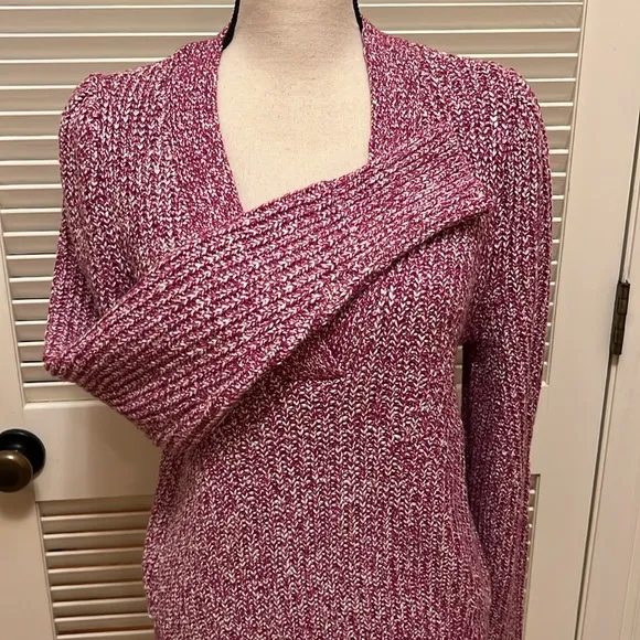 Loft Marled Ribbed V Neck Sweater in Light Fresh Magenta, Size Medium