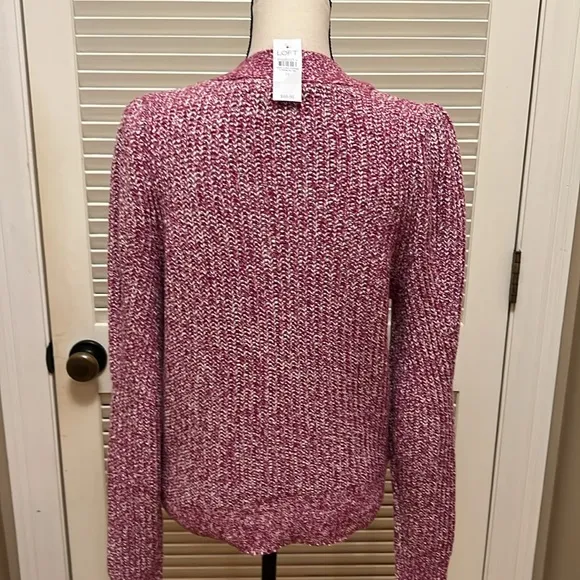Loft Marled Ribbed V Neck Sweater in Light Fresh Magenta, Size Medium