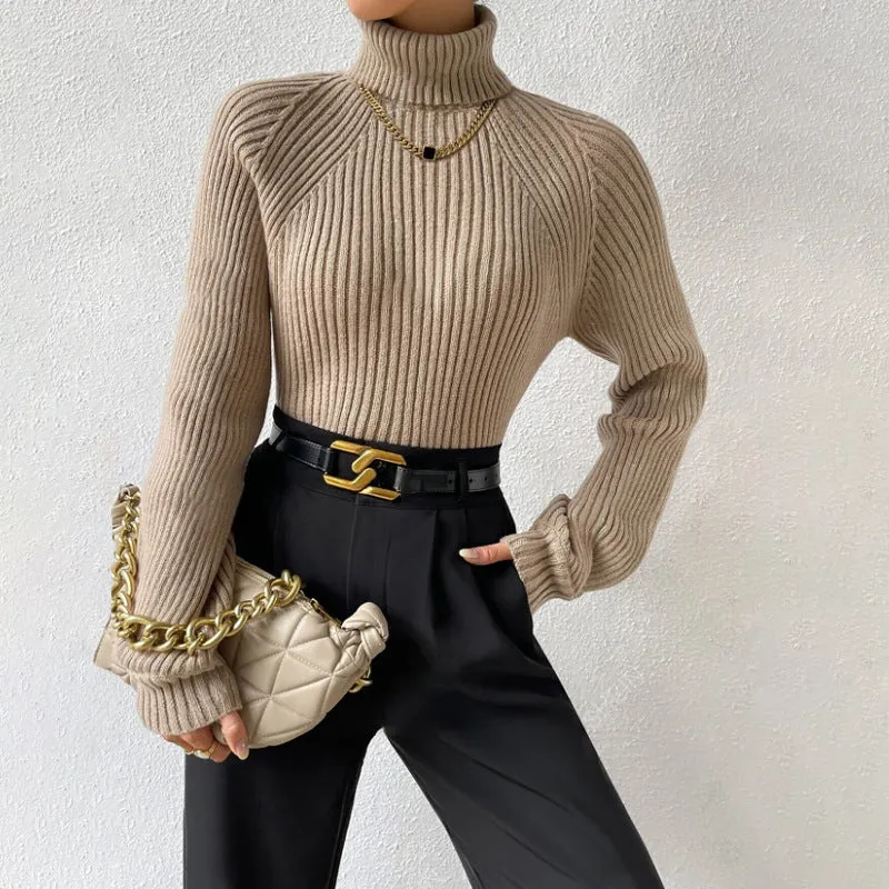 Loisie Cashmere Top - Luxurious Ribbed Turtleneck Sweater for Woman